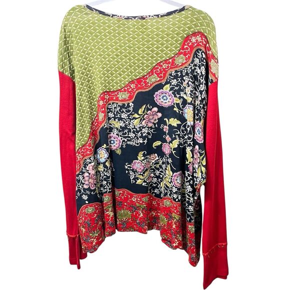 CM Shapes Women's Colorful Beaded Flowers Top Red and Green, Plus Size 4X NWT - Picture 3 of 4